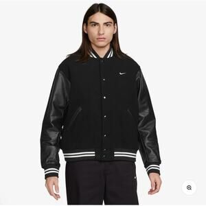 $550 Nike Authentics Varsity Jacket Wool Leather Black Men’s Medium FD7845-010